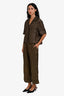 Fendi Brown Zucca Silk Short Sleeve Button Down Top + Pant Set Size 40 and 42