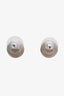 Pre-loved Chanel™ 2018 Silver Tone Crystal CC Round Pearl Earrings