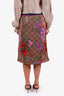 Gucci Brown Floral Print GG Wool-Blend Midi Skirt Size S