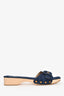 Veronica Beard Blue Denim Buckle Slip-On Sandals Wood Platform Size 8