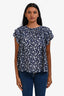 Ulla Johnson Blue/White Cotton Floral Short Sleeve Top Size 2