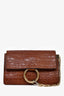 Chloe Brown Croc Embossed Suede Faye Chain Bag