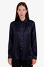 Salvatore Ferragamo Navy Silk Button Down Shirt Size 46