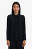 Prada 2017 Black Silk Ruffle Detail Front Button Down Shirt Size 38