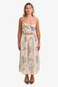 Zimmermann Cream/Multicolour Linen Floral Print Cut Out Midi Dress Size 2