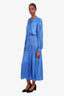 Maje Blue Ruffled Long Sleeve Maxi Dress Size 40
