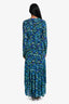 Ganni Blue Multicolour Mesh Floral Print Stretch Maxi Wrap Dress Size 38