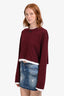 Prada Burgundy/White Cotton Logo-Patch Cropped Jersey Long Sleeve Shirt Size L