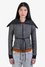 Moncler Grey Fleece Black Down Neckline 'Maglia' Cardigan Size XS