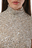 Carla Zampatti Silver Sequin Mock Neck Short Sleeve Gown Size 8