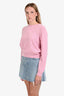 Miu Miu 2019 Pink Virgin Wool Cashmere Heart Pointelle Sweater Size 44