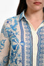 Versace Cream/Blue Underwater Barocco Printed Crepe Sheer Button-Up Shirt Size 42