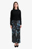 Hermès Black/Blue Silk Graphic Wide Leg Pants Size 40