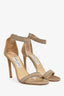 Jimmy Choo Beige Suede Crystal Detail Ankle Strap Heels Size 37.5