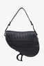 Christian Dior Black Leather Oblique Embossed Saddle Bag With Canvas Strap