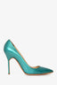 Manolo Blahnik Metallic Teal Patent Leather Heels Size 38