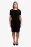 Pre-loved Chanel™ Black Cotton Knit Contrast Stitch Belted Short Sleeve Midi Dress Size 40