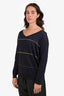 Brunello Cucinelli Navy Bead Embroidered V-Neck Sweater Size M