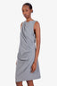 Brunello Cucinelli Grey Cotton Draped Sleeveless Midi Dress Size XL