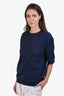 Hermès Navy Cotton Terry Embroidered Quarter-Sleeve Sweatshirt Size S