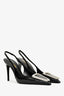 Saint Laurent Black Patent Leather Silver 'Avenue' Slingbacks Size 37