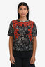 Isabel Marant Black Multicolour Floral Embroidered Short Sleeve Top Size 38