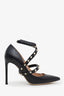Valentino Black Leather Rockstud Ankle Strap Heels Size 39