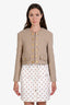 Celine Beige Wool Double Breasted Cropped Tweed Jacket Size 34