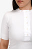 Gucci White Ribbed Cotton Short Sleeve Half Buttoned Top Size M