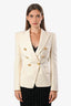 Balmain White Wool Double Breasted Shoulder Padded Blazer Size 38
