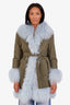 Charlotte Simone Green/Blue Faux Fur Trimmed Belted Jacket Size S