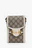 Gucci White Leather GG Supreme Trim Mini Horsebit 1955 Crossbody Bag