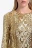 Max Mara Gold Sequin Embroidered Fitted Dress Size Medium