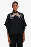 Fendi Black Silk Faux Pearl Embellished Blouse Size 4