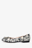Pre-loved Chanel™ 2003 Black/White Silk Printed CC Logo Flats Size 37.5