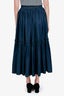 Christian Dior Blue Denim Logo Belted Tiered Maxi Skirt 6