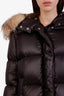 Prada Black Nylon and Fox Fur Trimmed Puffer Jacket With Belt Size 36