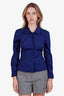 Prada Blue Cotton Cinched Button Up Blouse Size 38