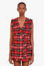 Balmain Red/Black Tweed Wool Mohair Sleeveless Mini Dress Size 42