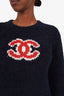 Pre-loved Chanel™ Navy Wool CC Teddy Sweater Size 34