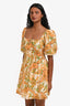 Faithfull The Brand Orange Paisley Print Linen Off The Shoulder Mini Dress Size 4