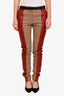 Pantalon droit slim plissé Celine en laine et cuir d'agneau beige/rouge taille 38