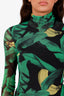 Ganni Green Banana Print Mesh Turtle Neck Top Size 36