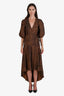 Ganni Brown/Black Leopard Print Ballon Sleeve Wrap Maxi Dress Size 34