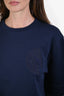 Hermès Navy Cotton Terry Embroidered Quarter-Sleeve Sweatshirt Size S