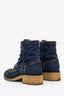 Pre-loved Chanel™ Blue Denim Interlocking CC Logo Combat Boots Size 38.5