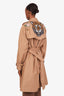 Gucci Beige Sequined Tiger Detail Gabardine Double Breasted Trench Coat Size 42