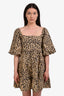 Faithfull The Brand Brown/Black Cotton Leopard Print Ruched Mini Dress Size 2
