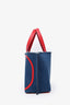 Valentino Blue/Red Denim Leather 'V' Tote Bag