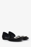 Roger Vivier Black Satin D'Orsay Crystal Embellished Flats Size 37